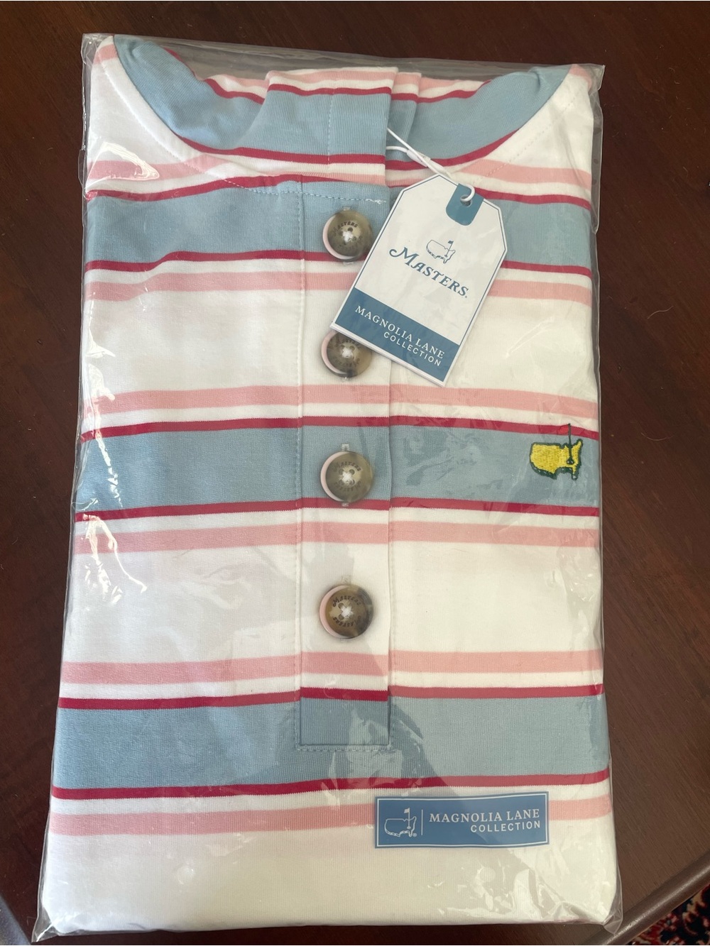 Masters Magnolia Lane Women's Striped Polo Hoodie - Light Blue & Pink